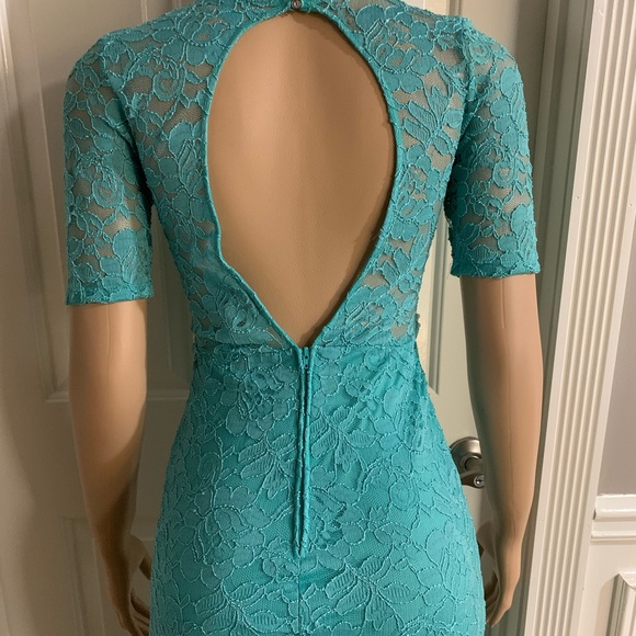 Women junior blue green lace bodycon mermaid maxi dress size (S) zipper back - Picture 13 of 14